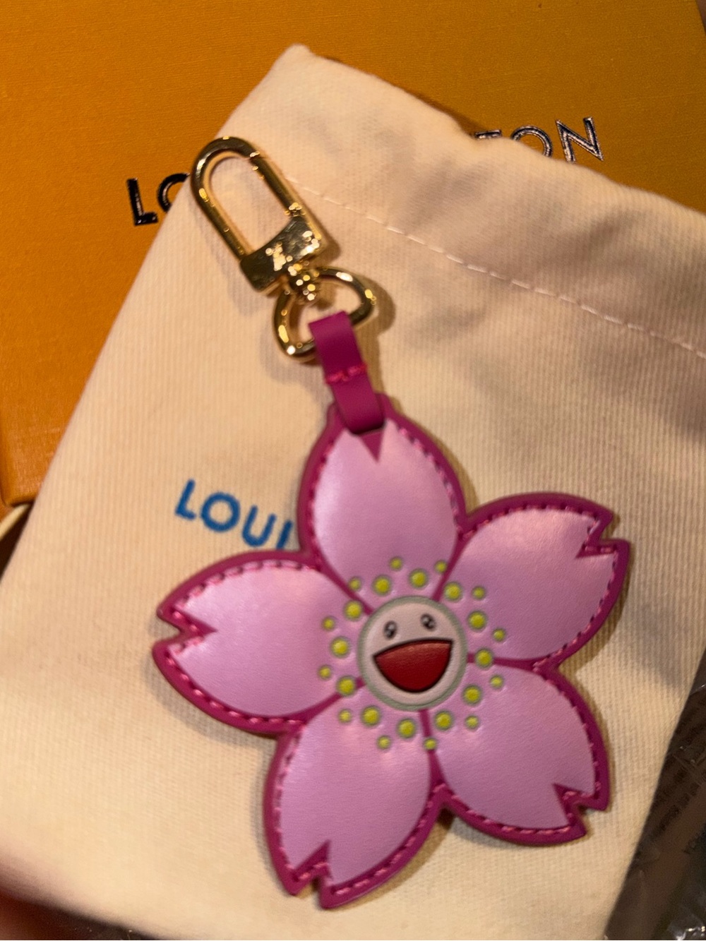 Fashion Pink Flower Key Charm with Gold Hardware